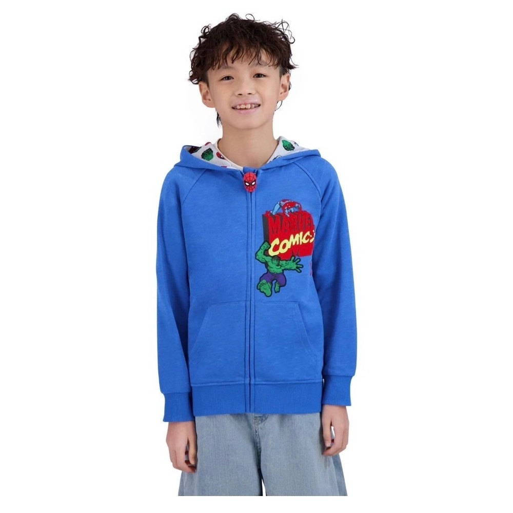 Marvel Comics Zip‎ Up Hoodie Boys Size 8 Blue Hulk Spiderman Captain America NWT